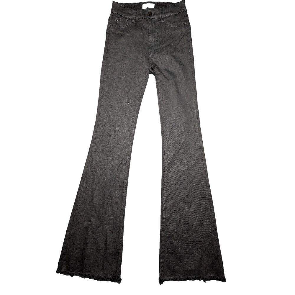 DL1961 Bridget Boot 33 High Rise Flare Jeans Women's Size 25 Black Raw Hem